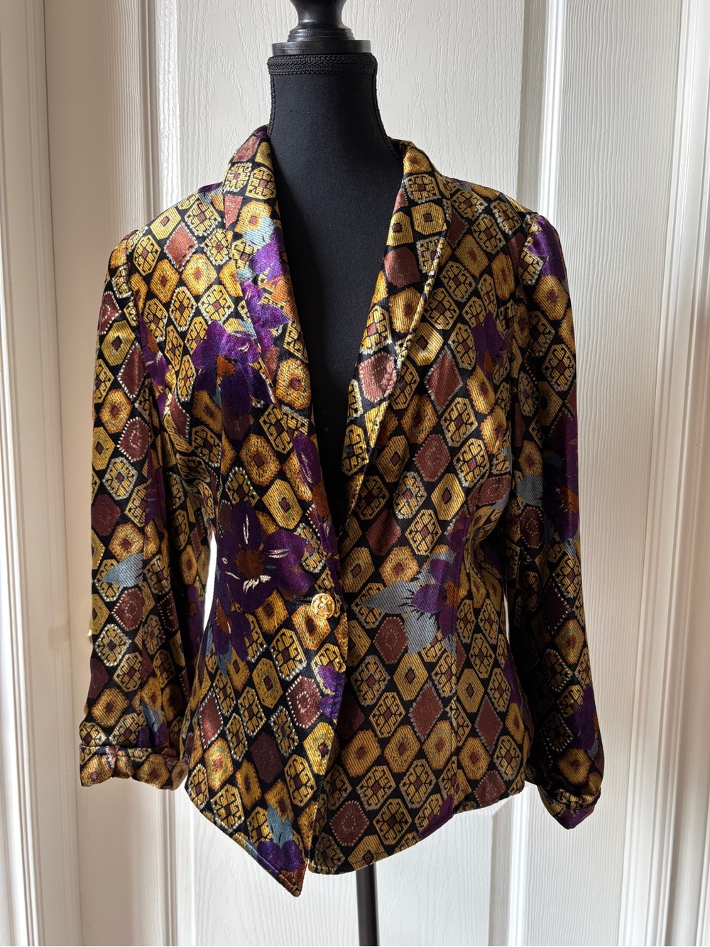 Ungaro Velvet Gold & Purple Patterned Blazer Jacket